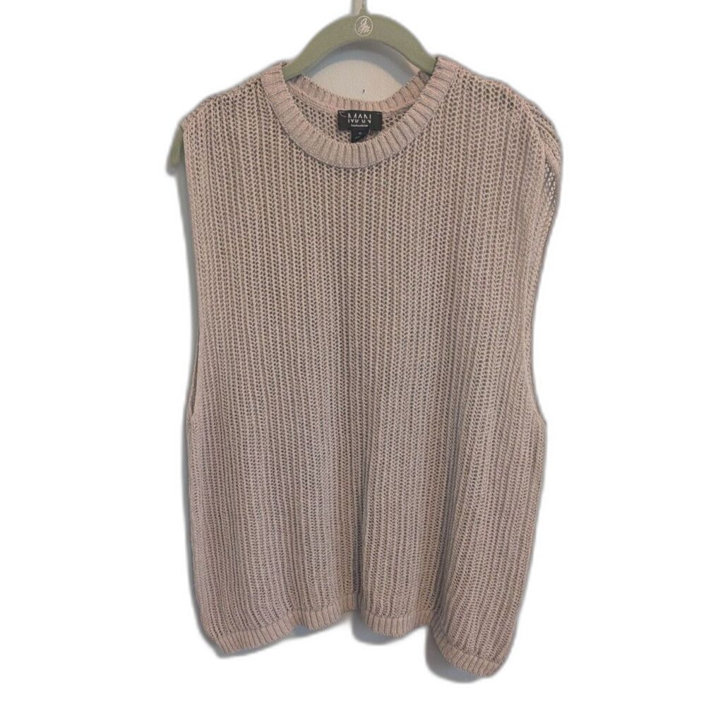 boohooMan Knit Crewneck Sleeveless Sweater Vest Beige Size XL